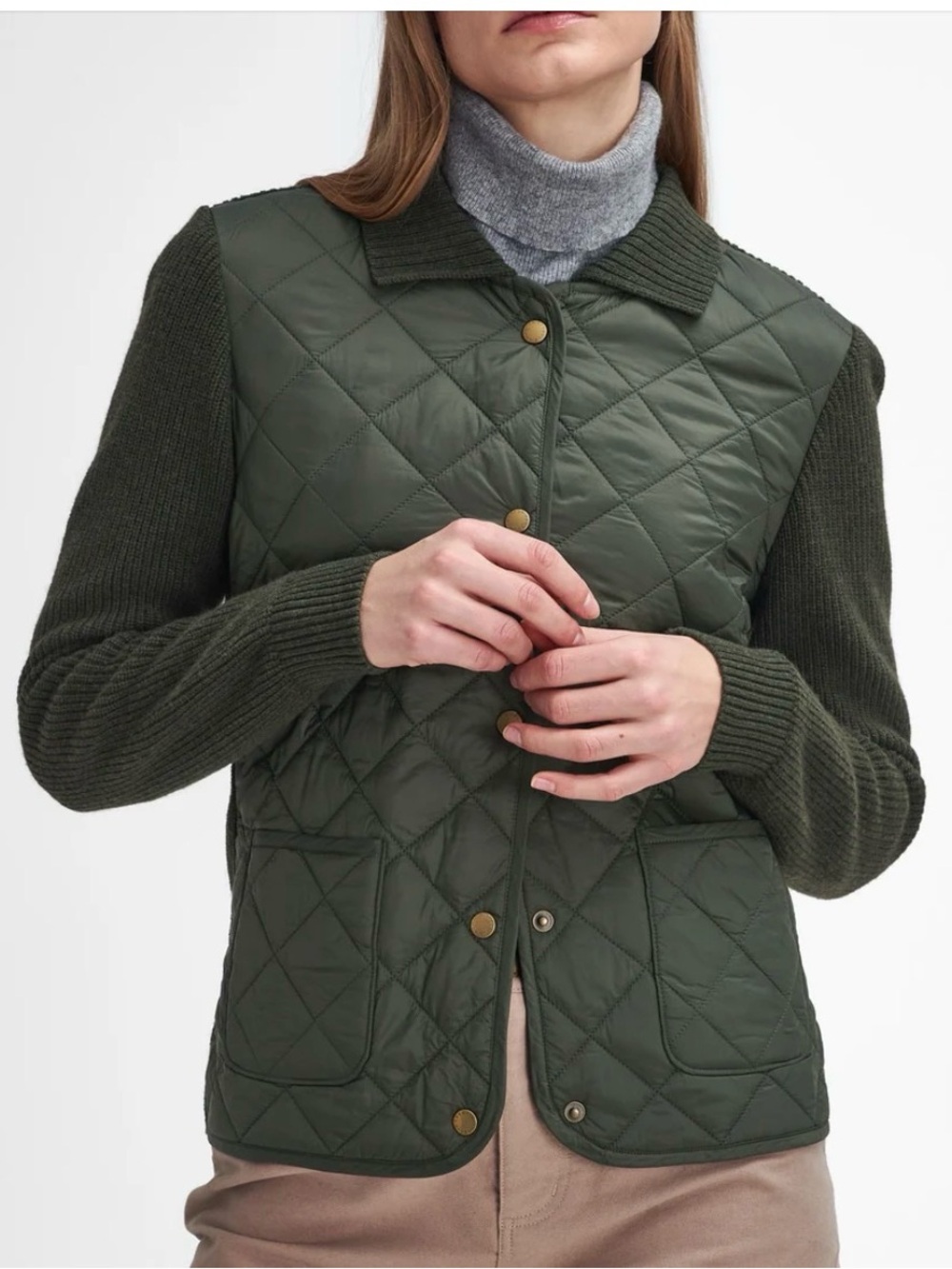 Barbour Olive Moors Hybrid Knitted Cardigan